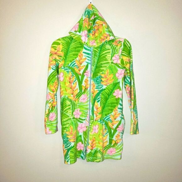VINTAGE LILLY PULITZER HOODIE TERRY ZIP UP SWIM COVER UP SIZE 10 GIRLS - Picture 1 of 5